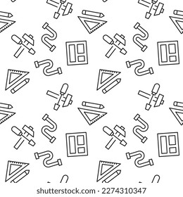 Vector seamless pattern of pipe, window, liner, pencil, hammer, screwdriver on white background. It can be used for textile, backgrounds, placards
