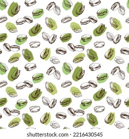 Vektornahtloses Muster mit Pistazien. Veganische Illustration.