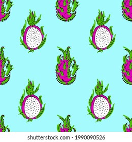Vector seamless pattern with pitahaya, dragon fruit