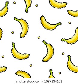 vector seamless pattern pixel yellow banana on white background