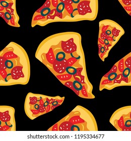 Vector seamless pattern with pizza. Can be used for textile, website background, book cover, packaging.