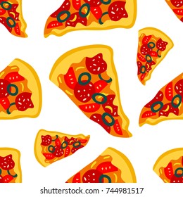 Vector seamless pattern with pizza. Can be used for textile, website background, book cover, packaging.