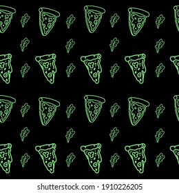 Vector seamless pattern  with  pizza in doodle style. Hand drawn food. Icon, symbol, logo. cook.