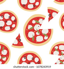 Vector seamless pattern with Pizza. Margherita Pizza texture.