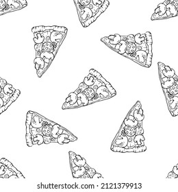 Vector seamless pattern with pizza slices. Vector graphics