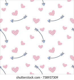 Vector seamless pattern of plane elements. Romance, love and wedding