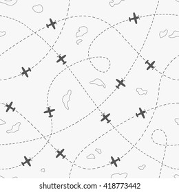 Vector seamless pattern with planes and islands. Kids cute background. Textile fabric print