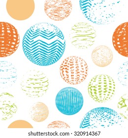 Vector Seamless Pattern . Planet Balls in Grunge Style . Vintage texture.