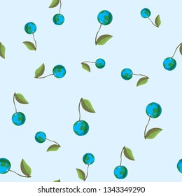 Vector seamless pattern Planet earth in the form of cherry