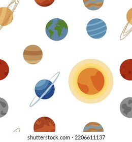 Vector seamless pattern with planets. Space.