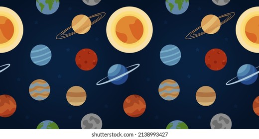 Vector seamless pattern with planets stars. cosmonautics day