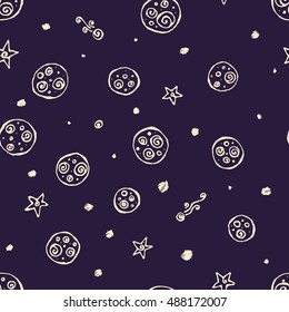 Vector seamless pattern of the planets and stars