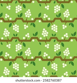 Vector seamless pattern with plant motif. Clusters of white berries on branches. Decorative print for textiles, covers, paper and other surfaces.