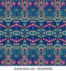 Vector seamless pattern playful abstract geometry colorful ethnic geometric psychedelic print design.