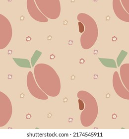 Vector seamless pattern with plum fruits and little flowers