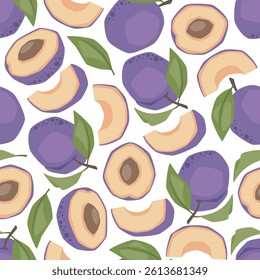 Vector seamless pattern with plum on white background