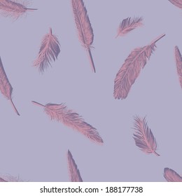 Vector Seamless Pattern of Plumage on Purple Background