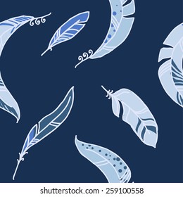 Vector Seamless Pattern of Plumage on Pastel Background