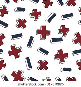 Vector seamless pattern with plus and minus