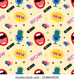 Vector seamless pattern of podcast and broadcasting, radio. Retro and disco style.