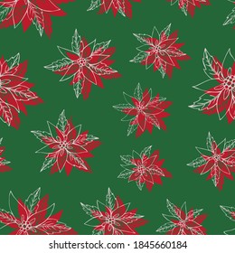 Vector seamless pattern with poinsettia. Can be used for wallpaper, pattern fills, surface textures, fabric prints. Winter background. Background for Christmas and New Year design. Flower vector.