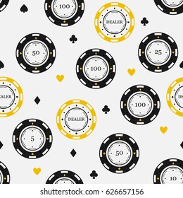 Vector seamless pattern poker chips. Poker background