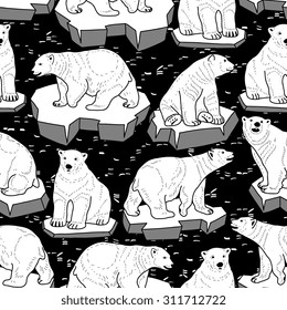 Vector seamless pattern with polar bear on an ice floe