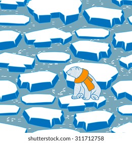 Vector seamless pattern with polar bear on an ice floe