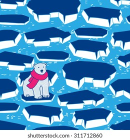 Vector seamless pattern with polar bear on an ice floe