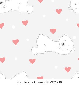 Vector Seamless Pattern polar bear sleeping on a light background