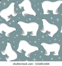 Vector seamless pattern with polar bears. Vector illustration with bears. Arctic animals.