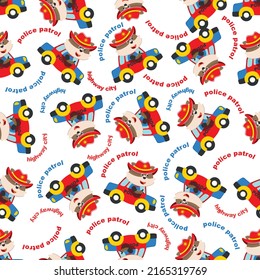Vector seamless pattern with police patrol animal cartoon. Creative vector childish background for fabric, textile, nursery wallpaper, poster brochure Vector illustration background