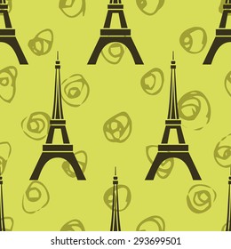 vector seamless pattern with polka dot background and Eiffel Tower