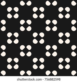 Vector seamless pattern, polka dot texture, circles and spots, floral shapes. Simple geometric background, abstract minimalist black & white ornament. Monochrome repeat design for decor, textile, web