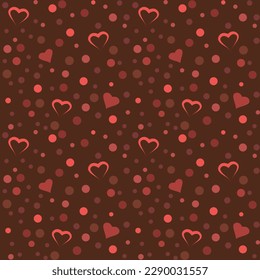 Vector seamless pattern with polka dots and hearts, textile print, packaging, wallpaper.
