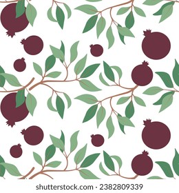 Vector seamless pattern with pomegranate branches and leaves. Wallpaper, background, paper or fabric print
