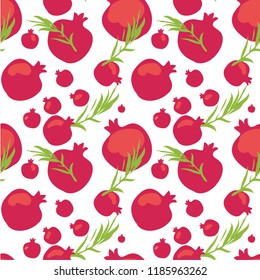 Vector seamless pattern with pomegranate fruits on background. Design forpomegranate juice, health care products, perfume. Best for textile or wrapping paper
