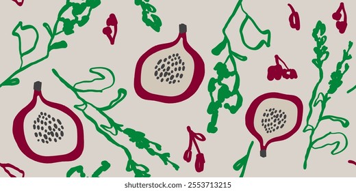 Vector seamless pattern with pomegranate fruits. Modern print. Seamless pattern. Hand drawn style
