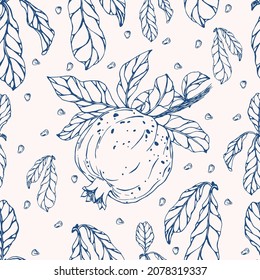 Vector seamless pattern with pomegranate. Hand drawn textures. Elegant seamless botanical pattern for paper, fabric, wallpaper, surface design