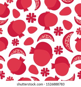 Vector seamless pattern with pomegranate on a white background. For design packaging, textile, background, design postcards and posters.