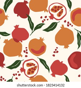 Vector seamless pattern with pomegranate. Trendy hand drawn textures. Modern abstract design for paper, cover, fabric, interior decor and other users.