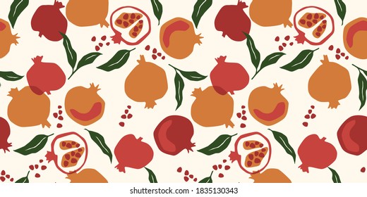 Vector seamless pattern with pomegranate. Trendy hand drawn textures. Modern abstract design for paper, cover, fabric, interior decor and other users.