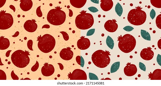 Vector seamless pattern with pomegranate in warm colors. Template for clothes, t shirt, cover, poster, invitation, post card, banner, social media