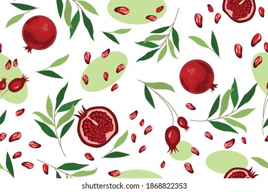 vector seamless pattern with pomegranates and twigs for printing and electronic media. white background