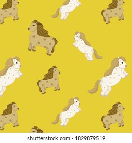 Vector seamless pattern. Ponies and horses