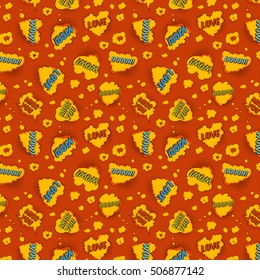 Vector Seamless Pattern. Popart Love Comics Colorful Theme