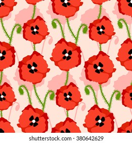 Vector seamless pattern with poppies