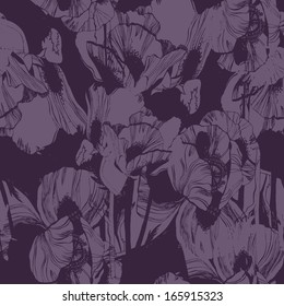 Vector seamless pattern with poppy flowers