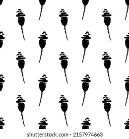 Vector seamless pattern with poppy seed capsules. Monochrome artistic botanical elements, hand drawn graphic background.