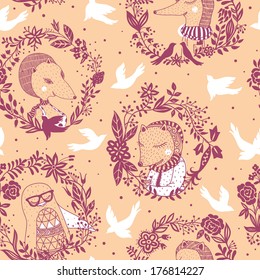 vector seamless pattern with portraits of funny animals